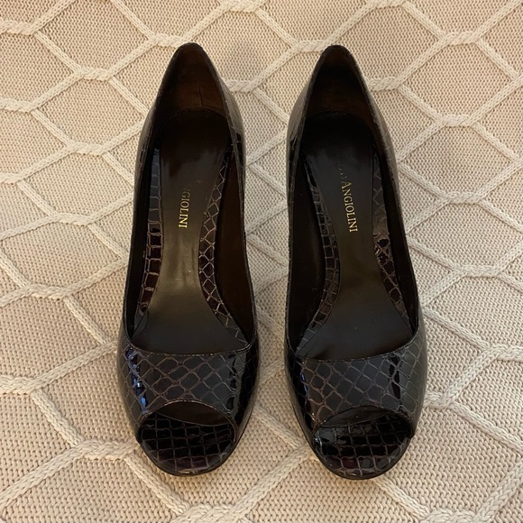 Enzo Angiolini Brown Patent Leather Pumps Heels Croc Classic Sexy Formal Work - Picture 1 of 7